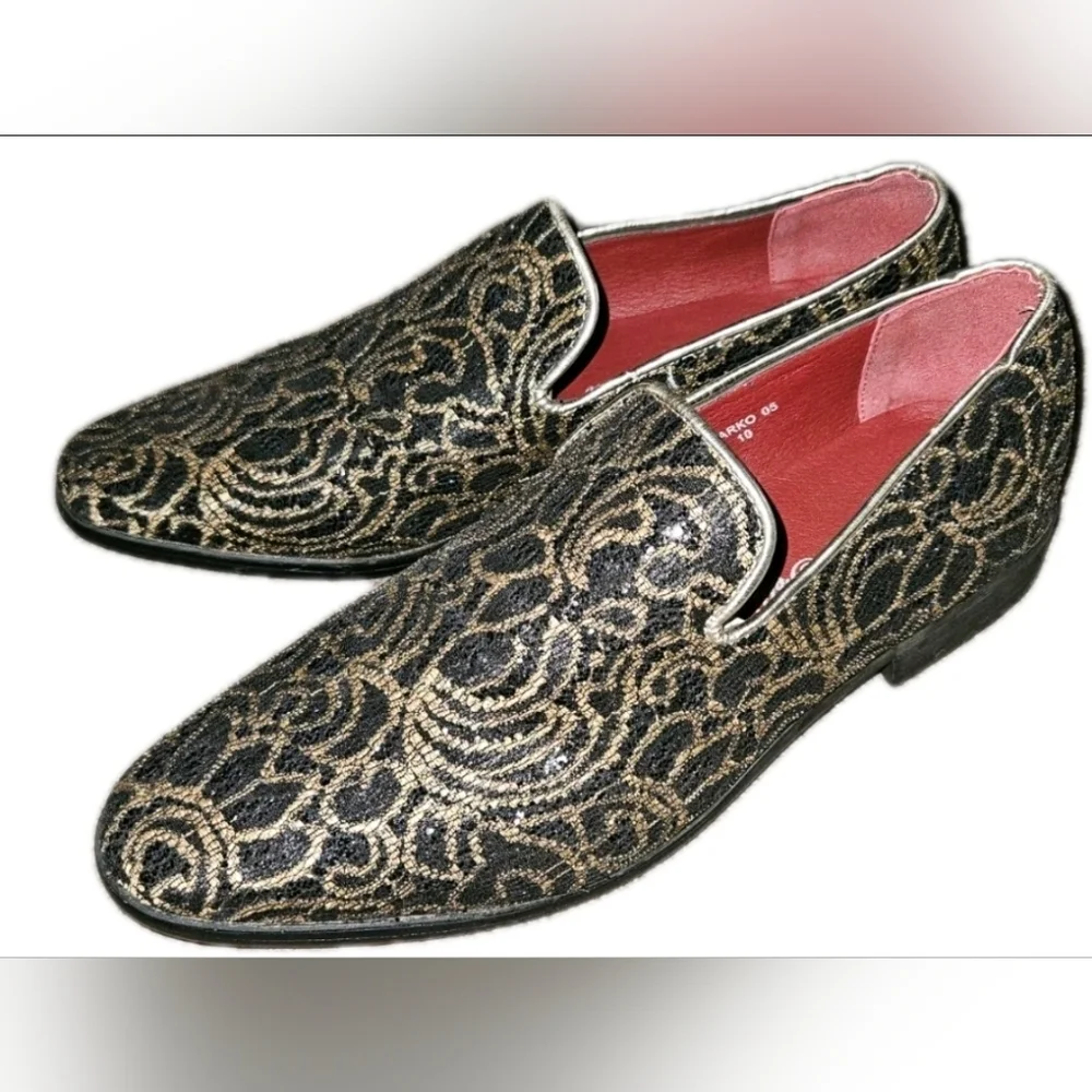 Alberto Fellini Sparko Gold/Black Brocade Loafers - Size 10 - EXCELLENT - Picture 3 of 6
